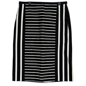 J. Crew Mixed Stripe Pencil Skirt Grasscloth Cotton Texture Look 6 Black White